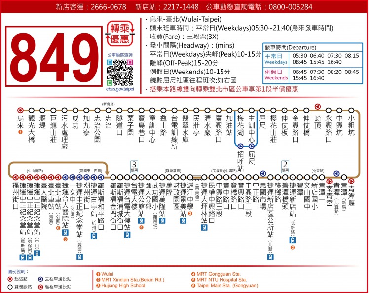 路線図<br />849 烏來⇔臺北<br />（849 烏来⇔台北）